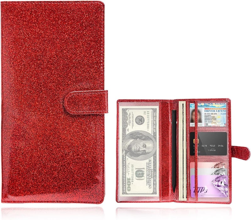 Wevdn Car Registration and Insurance Holder, PU Leather Vehicle Glove Box Organizer with Magnetic Shut, Wallet Case for Insurance Card Driver License Document, Car Accessories (Red, Glossy) - Image 1